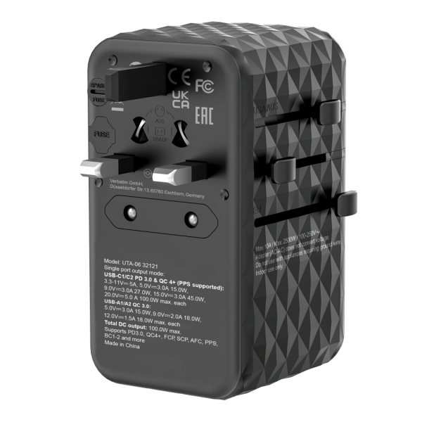 VERBATIM 32121 - V GAN3 UNIVERSAL TRAVEL ADAPTER UTA-06 100W