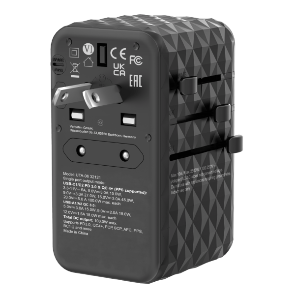 VERBATIM 32121 - V GAN3 UNIVERSAL TRAVEL ADAPTER UTA-06 100W