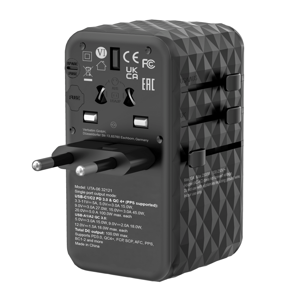 VERBATIM 32121 - V GAN3 UNIVERSAL TRAVEL ADAPTER UTA-06 100W