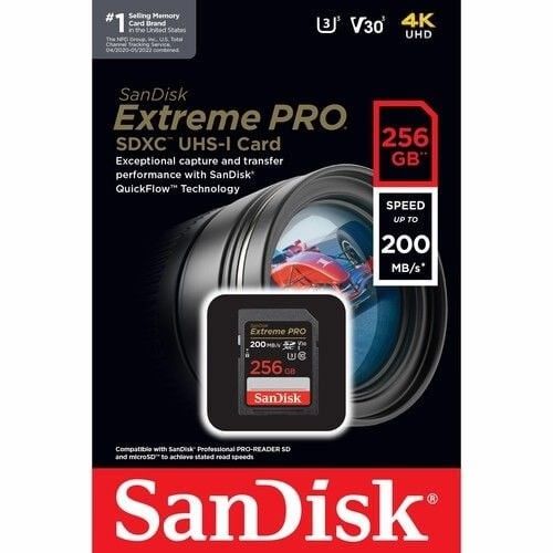 SanDisk 256GB V30 Extreme Pro SDHC/SDXC Hafıza Kartı 200MB/s