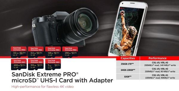 SanDisk 256GB V30  MicroSDXC Extreme Pro UHS-I A2  Adaptörlü Hafıza Kartı 200/140MB/s