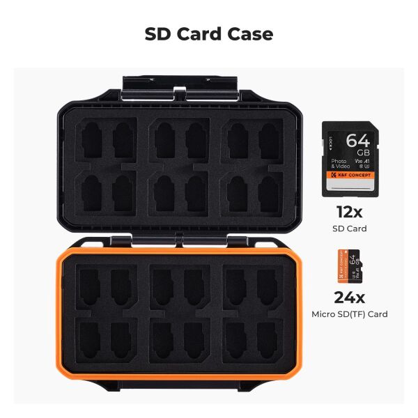 K&F Concept KF31.106 36 Yuvalı SD ve  Micro SD Hafıza Kartı Kılıfı Suya ve Darbeye Dayanıklı  24 Micro SD ve 12 SD Kart için