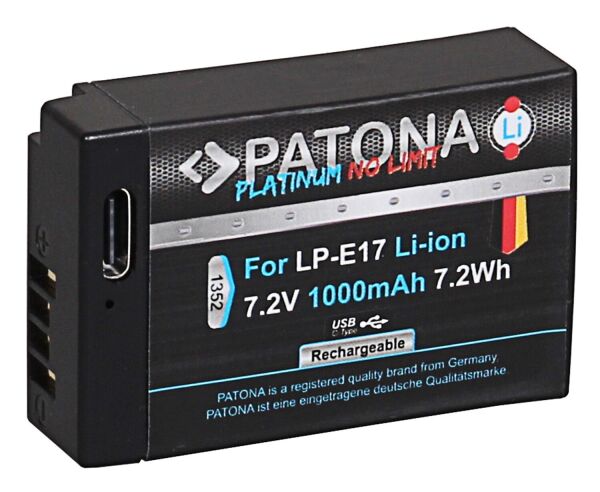 Patona 1352 Platinum Usb-C Girişli Batarya Canon LP-E17 EOS RP 77D 200D 750D 760D 8000D Kiss X8i M3 Rebel