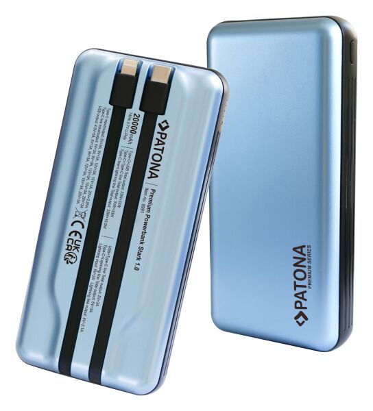 Patona Premium Powerbank Stark 1.0 PD65W 20000mAh USB-C - Lightning 2 Entegre Şarj Kablosu ile
