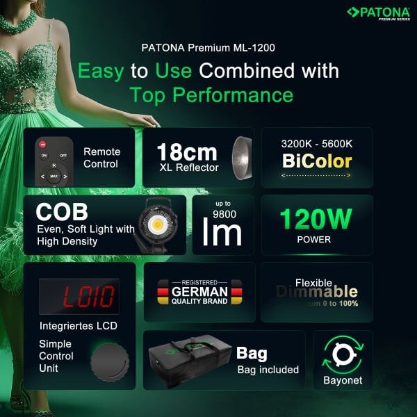 PATONA 4198 120W COB ML-1200 Bi Color Fotoğraf veVideo ışığı