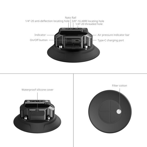 SmallRig 5398 5'' Elektrikli Vantuzlu Montaj Aparatı