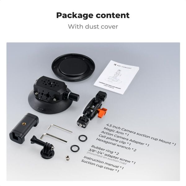 K&F Concept KF31.100 4,5'' Kamera Vantuzu  Sihirli Kol Cep Telefonu Kelepçesi ve GoPro Adaptör ile