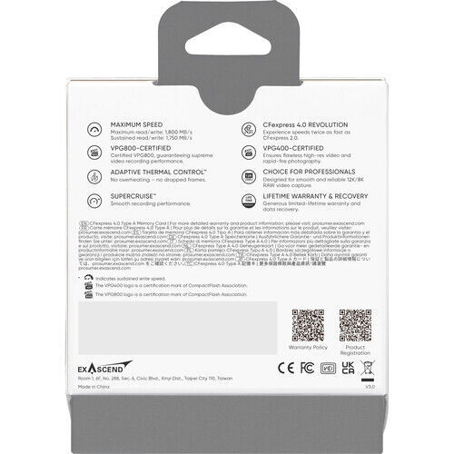 Exascend 512GB Essential Pro Max CFexpress 4.0 Type A Hafıza kartı / 1800 MB/S Okuma Yazma VPG800(Kopya)