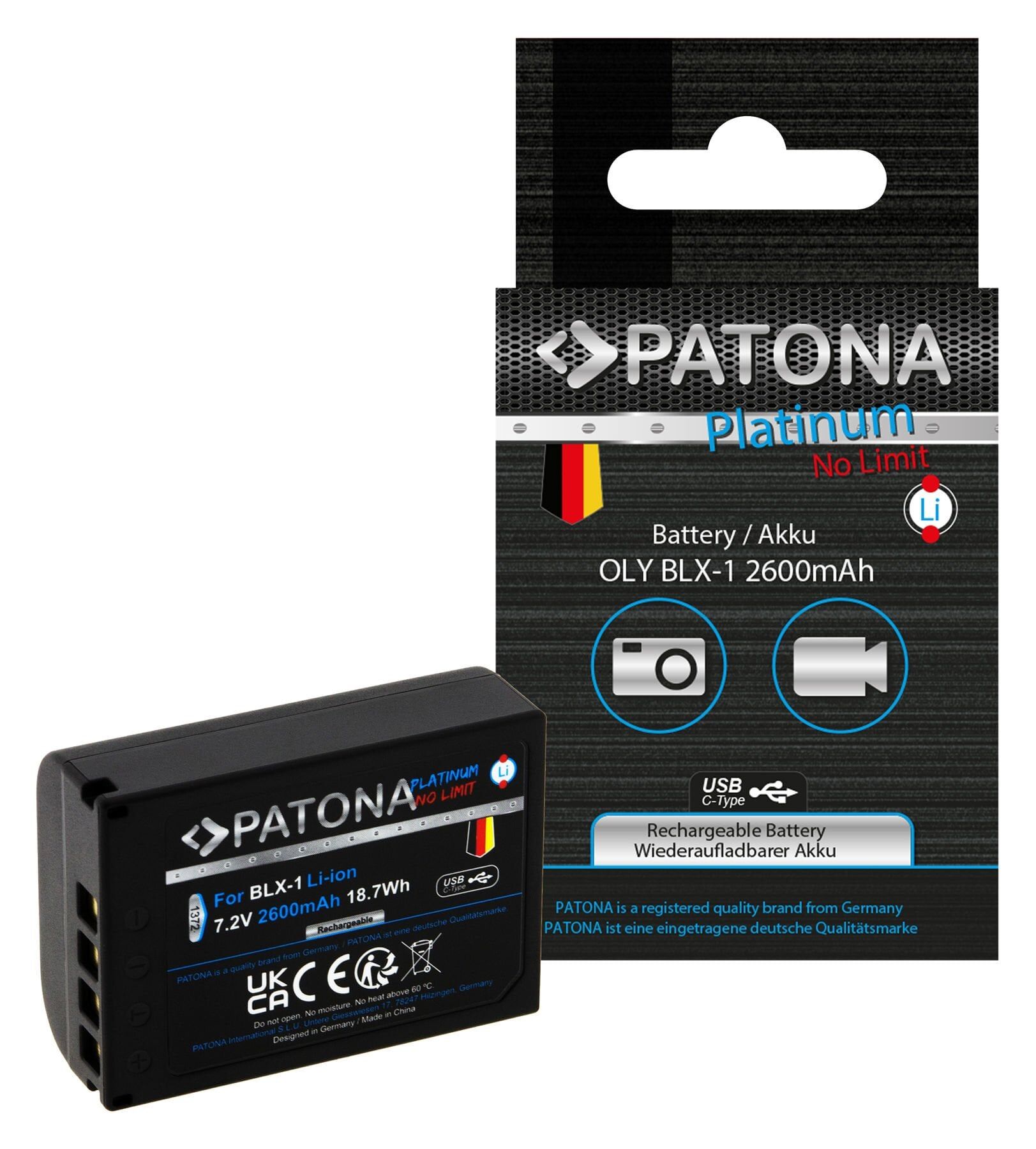 Patona 1372 Platinum Batarya Olympus OM-1 OM1 BLX-1 BLX1