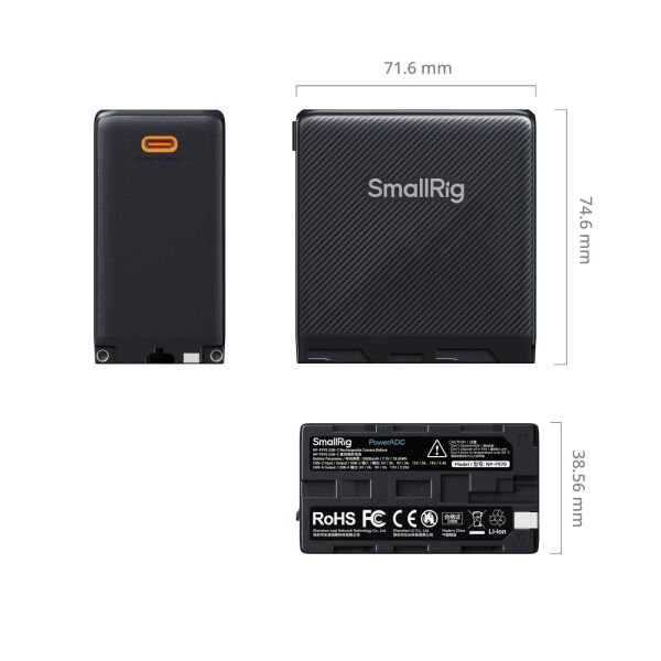 SmallRig 4469 Sony NP-F970 USB-C Şarj Edilebilir Kamera  Pili (Siyah)