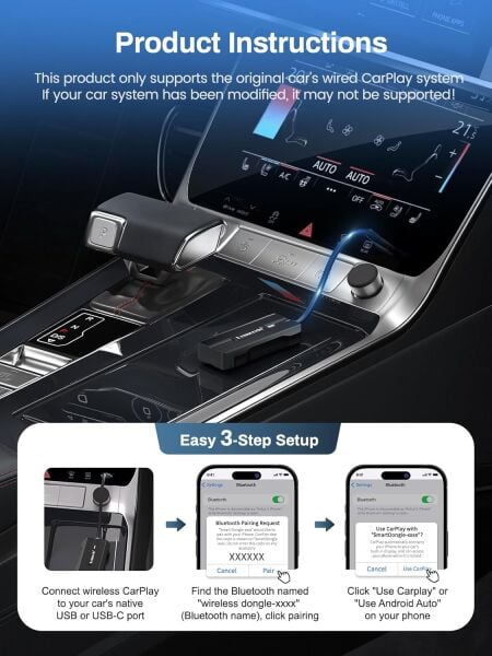 Lemorele P80 Kablosuz CarPlay  5,8 GHz Android Auto Kablosuz Adaptör