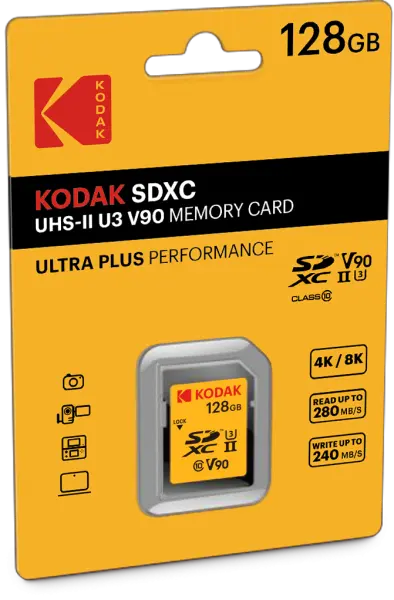 Kodak 128GB UHS-II U3 V90 SD Hafıza Kartı (280MB/s - 240MB/s)