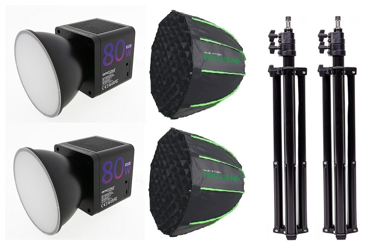 PATONA 4245 SL-80R 80W RGB LED Hızlı Kurulum  60cm Octagon Softbox Video ve Fotoğraf ışığı Çiftli Kit