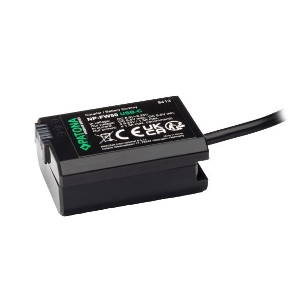 Patona 9413 Sony NP-FW50 İçin  USB-C Girişli Kukla Pil Adaptörü