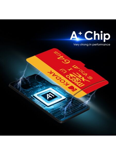 Kodak 64GB UHS-I U3/V30/A1 Red Micro SD + Adaptör