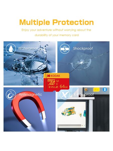 Kodak 64GB UHS-I U3/V30/A1 Red Micro SD + Adaptör