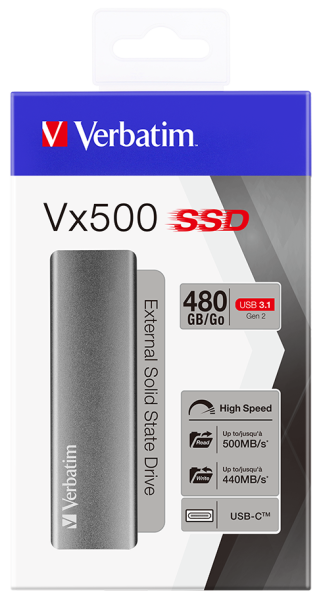 VERBATIM 47443 - 480GB VX500 USB 3.2 GEN 2 EXTERNAL SSD (Okuma 500MB/sn. - Yazma 440MB/sn.)