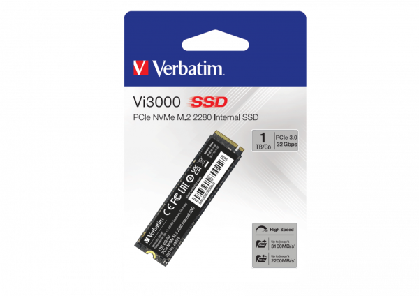 VERBATIM 49375 - 1TB VI3000 M.2 NVME PCIE GEN 3 SSD (Okuma 3300MB/sn. - Yazma 3000MB/sn.)