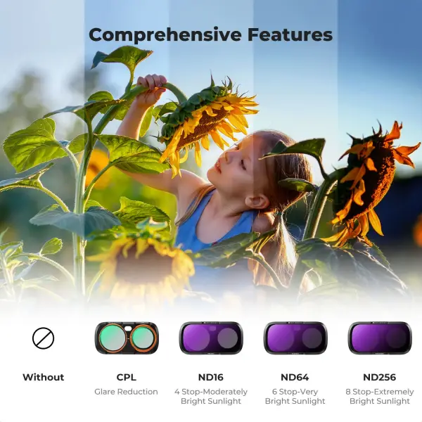 K&F Concept Insta360 Luna Ultra İçin 4 Parça Filtre Seti (CPL + ND16 + ND64 + ND256)