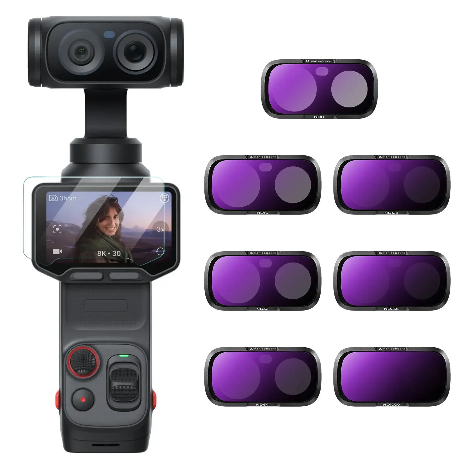 K&F Concept Insta360 Luna Ultra İçin 7 Parça ND Filtre Seti (ND8, ND16, ND32, ND64, ND128, ND256, ND1000)