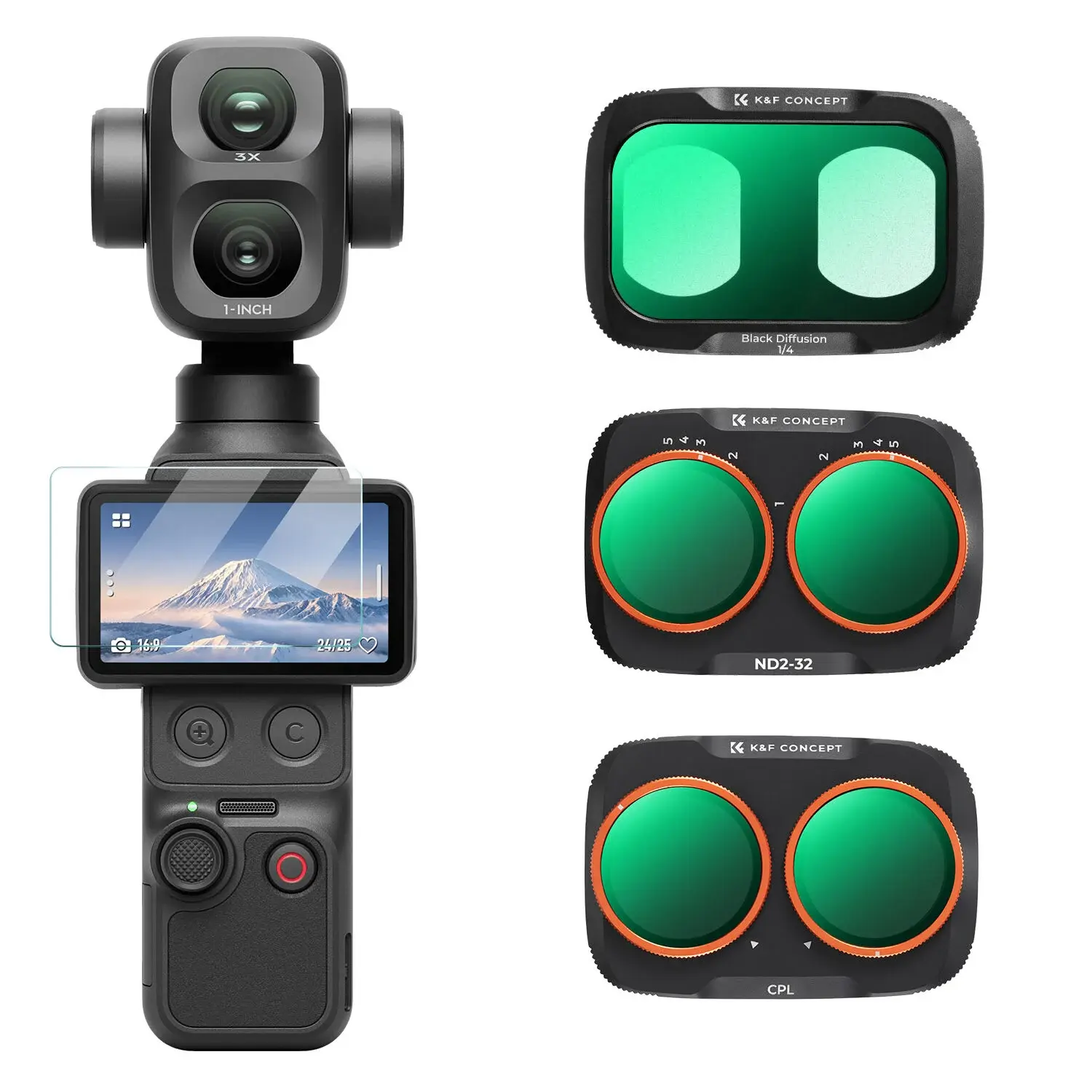 K&F Concept Dji Osmo Pocket 4P İçin 3 Parça Filtre Seti (CPL + Black Mist 1/4 + ND2-32)