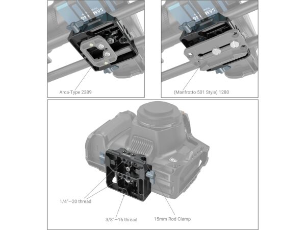SmallRig 3357 Çift 15mm Çubuk Kelepçeli Evrensel Taban Plakası Baseplate