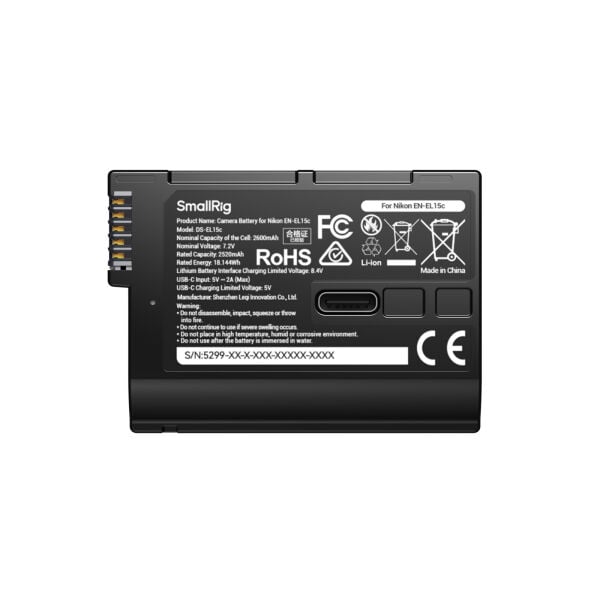 SmallRig 5299 Nikon EN-EL15c USB-C  Güç Göstergeli Fotoğraf Makinesi Pili