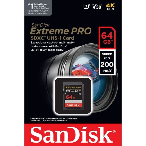 SanDisk SD 64 GB Extreme Pro 200Mb/s UHS-I SDXC Hafıza Kartı