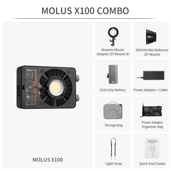 Zhiyun Molus X100 100W COB Taşınabilir LED Işık Combo Paket