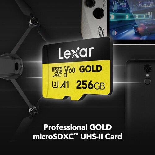 Lexar 256GB 280 MB/s UHS-II / V60 / U3 MicroSD Hafıza Kartı (Gold Serisi)