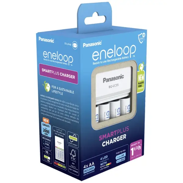 Panasonic Eneloop BQ CC55 Şarj Edilebilir 2000mAh Pil NiMH AA (4'lü + Şarj Aleti ile)