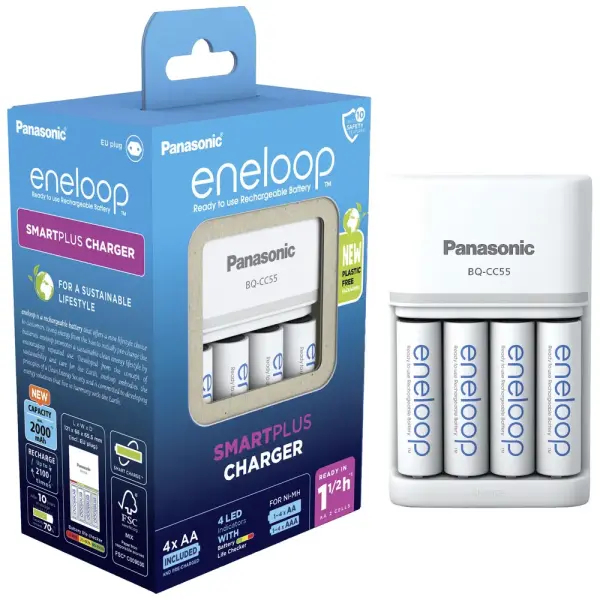 Panasonic Eneloop BQ CC55 Şarj Edilebilir 2000mAh Pil NiMH AA (4'lü + Şarj Aleti ile)