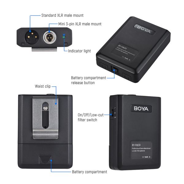 Boya BY-F8OD Çok Yönlü Akustik Vokal Yaka Mikrofon