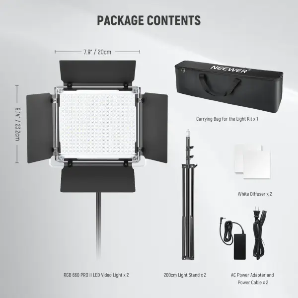 Neewer RGB660 Pro II RGB LED Video Işık Seti (2'li İkili Set)