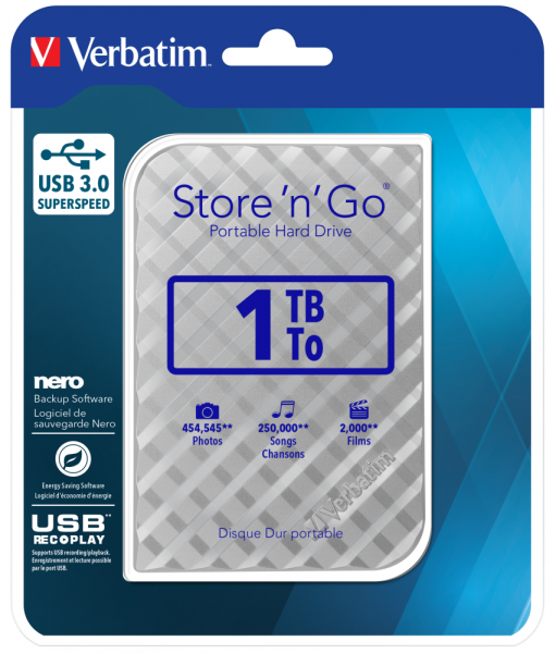 VERBATIM 53197 - 1TB USB 3.0 SILVER PORTABLE HARD