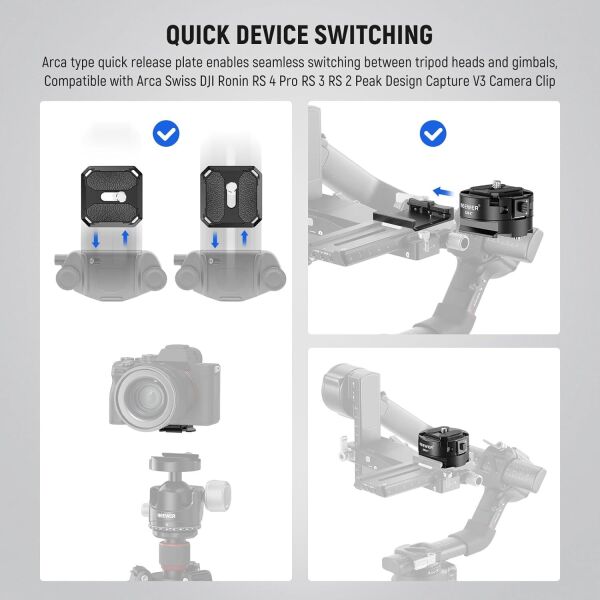 NEEWER GM47 Kamera Quick Release Plate Kiti (Ronin RS & PD Capture Uyumlu, Otomatik Kilit)
