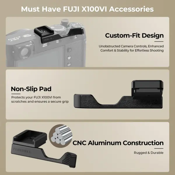 Freewell Fuji X100VI Thumb Grip with Cold Shoe Mount Siyah