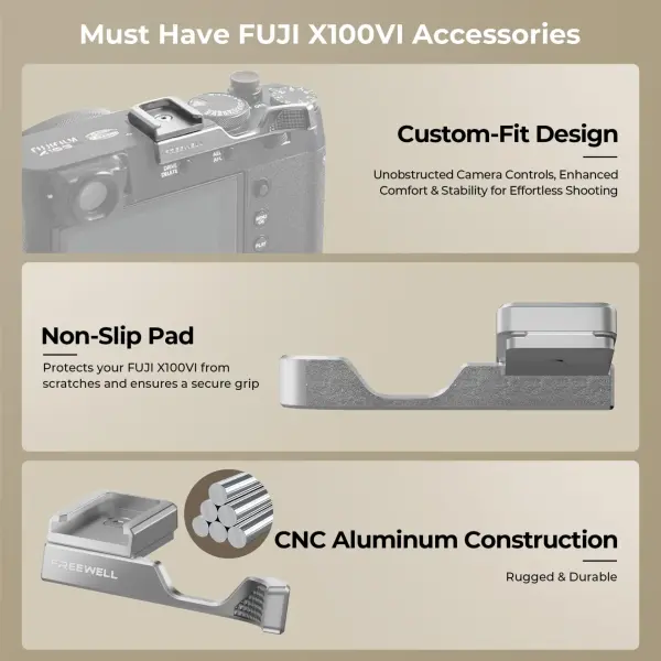 Freewell Fuji X100VI Thumb Grip with Cold Shoe Mount Gri