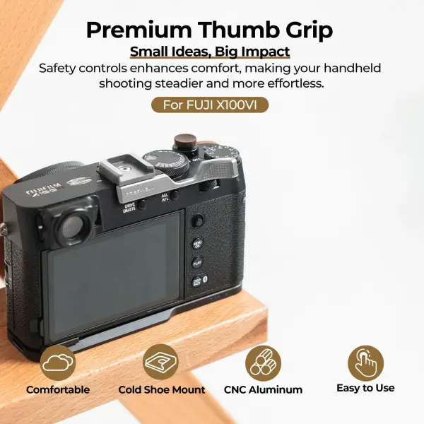 Freewell Fuji X100VI Thumb Grip with Cold Shoe Mount Gri