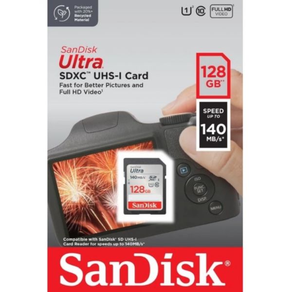 SanDisk Ultra 128GB V10 SDHC Hafıza Kartı 140MB/sn