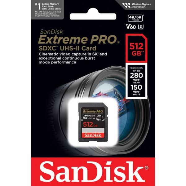SanDisk 512GB 280MB/s Extreme PRO V60 SDXC™ UHS-II Hafıza Kartı