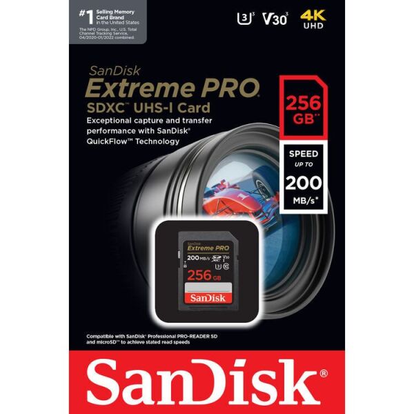 Sandisk 256GB 200MB/s Extreme Pro V30 SDXC Hafıza Kartı