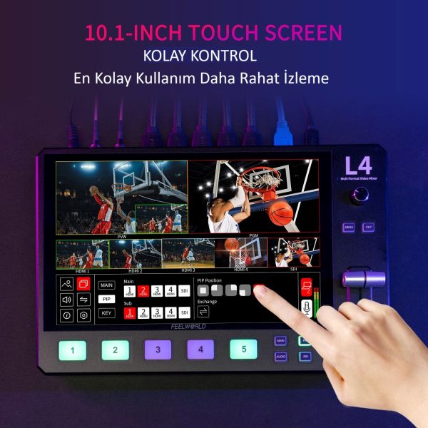 FEELWORLD L4 Çoklu Kamera Video Mikseri  10.1''Dokunmatik Ekran