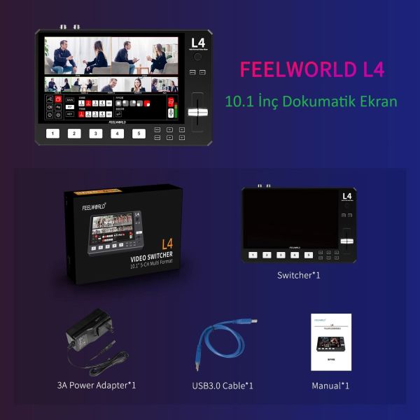 FEELWORLD L4 Çoklu Kamera Video Mikseri  10.1''Dokunmatik Ekran