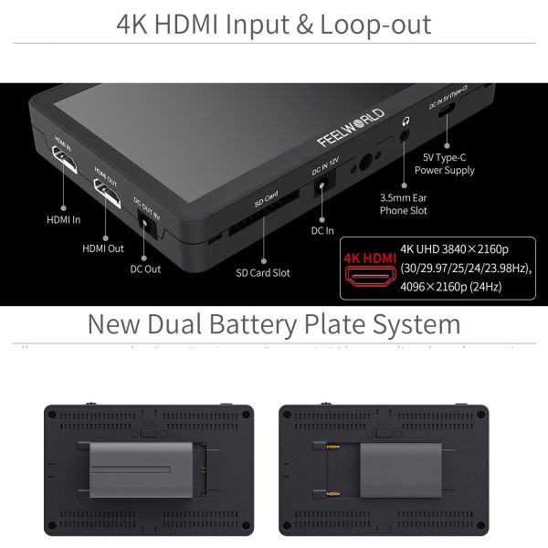 FEELWORLD F6 PLUS 6 inç  3D LUT Kamera  Alan Monitörü 1920x1080 HD 4K HDMI
