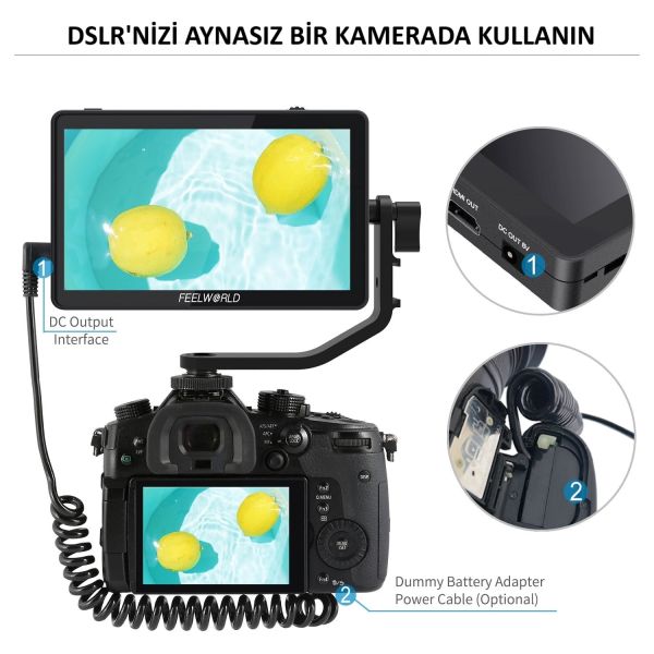 FEELWORLD F6 PLUS 6 inç  3D LUT Kamera  Alan Monitörü 1920x1080 HD 4K HDMI