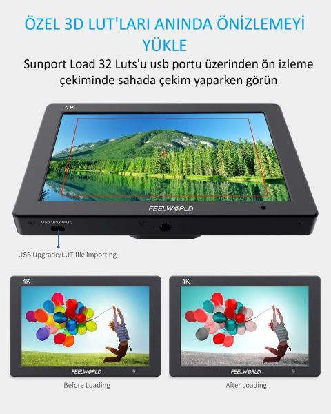 FEELWORLD T7 PLUS 7 İnç 3D LUT  Kamera Alan Monitörü 1920x1200  4K HDMI