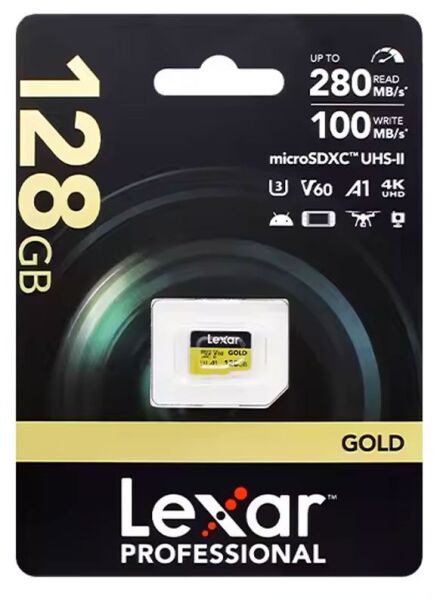 Lexar Professional 128GB Gold MicroSD Hafıza Kartı (280MB/s - 180MB/s)