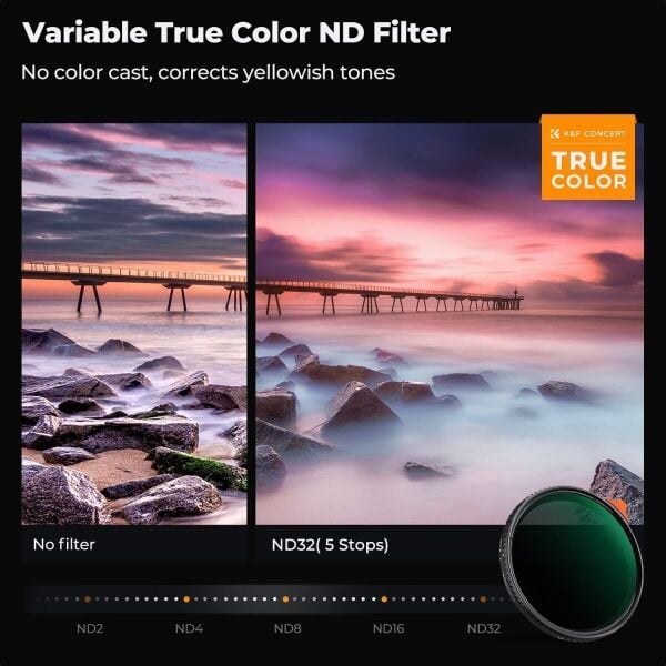 K&F Concept 55mm NANO-X ND2-32  (1-5 Stop) True Color Ultra  Değişken Filtre
