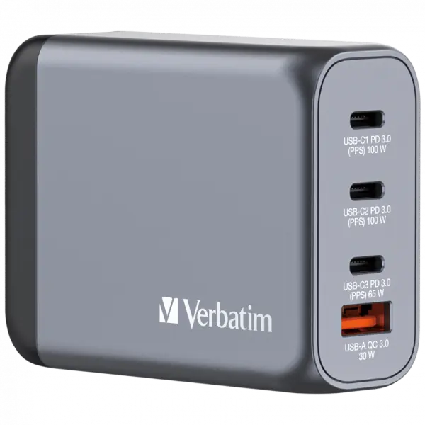 Verbatim 32202 - V GNC-100 GaN Charger 100W 3-USB-C /  1-USB-A  Çıkışa Sahiptir